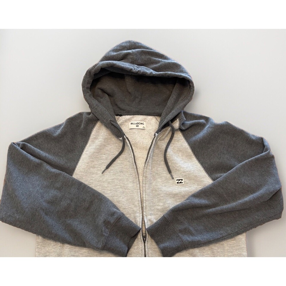 Billabong‎ Zip Hoodie Mens XL Grey Colorblock Raglan Textured Knit Surf Jacket